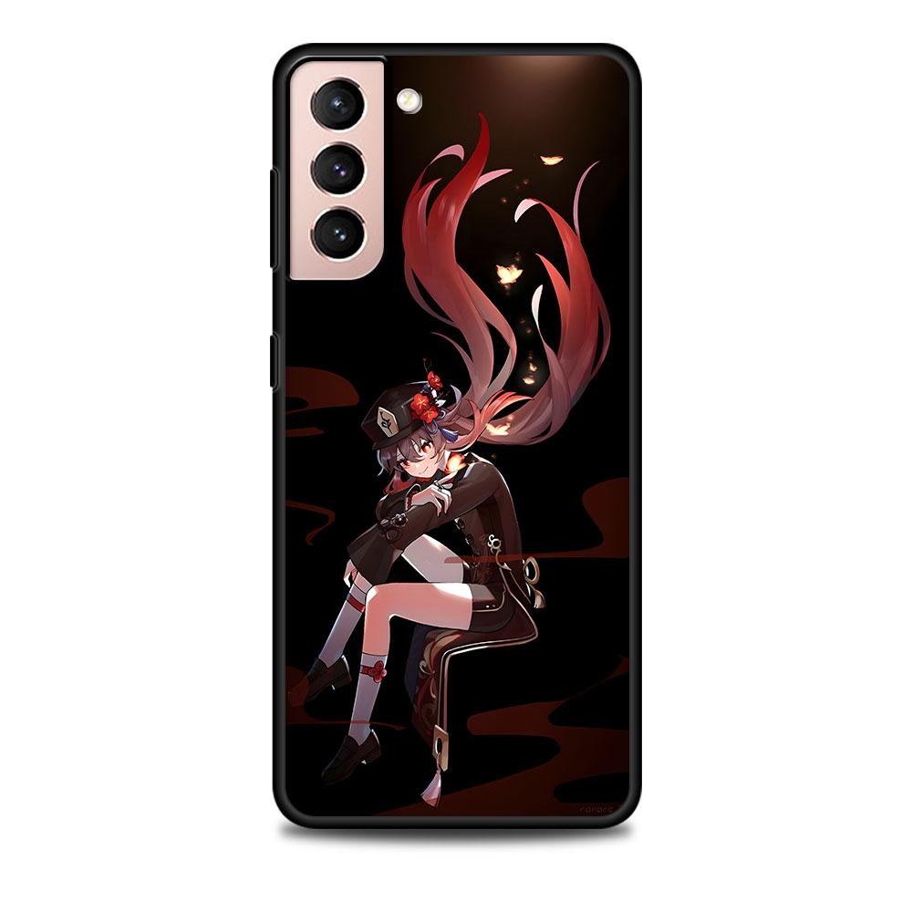 

Hu Tao Genshin Impact Case for Samsung Galaxy S23 S10e S10 S21 FE S22 S9 S24 Ultra S20 Plus Soft Black TPU Phone Cover Bumper Samsung S9