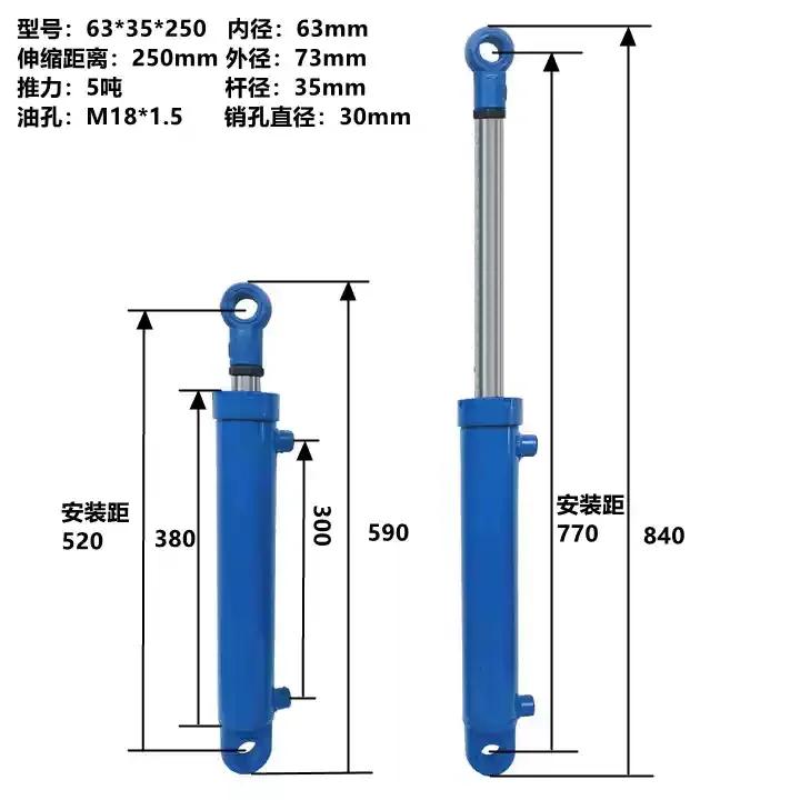 5 Ton 63 Bidirectional Hydraulic Cylinder - Small Hydraulic Ram