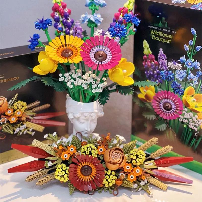 Ramo de Flores Silvestres en Maceta DIY Flores Rosa Eterna Set de Flores Secas Ladrillos de Bloques Juguetes DIY para Niños Kit de Romance Mejores Regalos para Niña