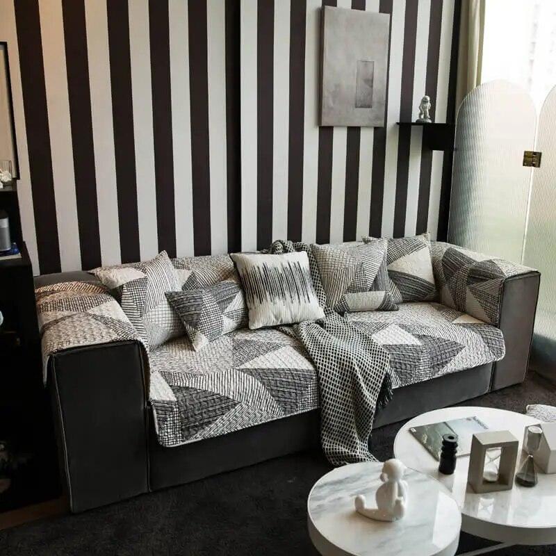 Nordic Black White Plaid Sofa Covers Cotton Soft Cushion Case Modern Four Seasons Non-slip Sofas Towel L-shaped Home Protective