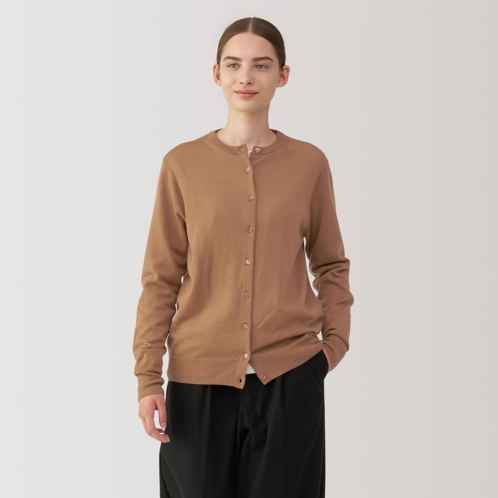 MUJI Washable Wool Crew Neck Size S Women's High-Gauge Cardigan, Camel, (BA1O5A4A)