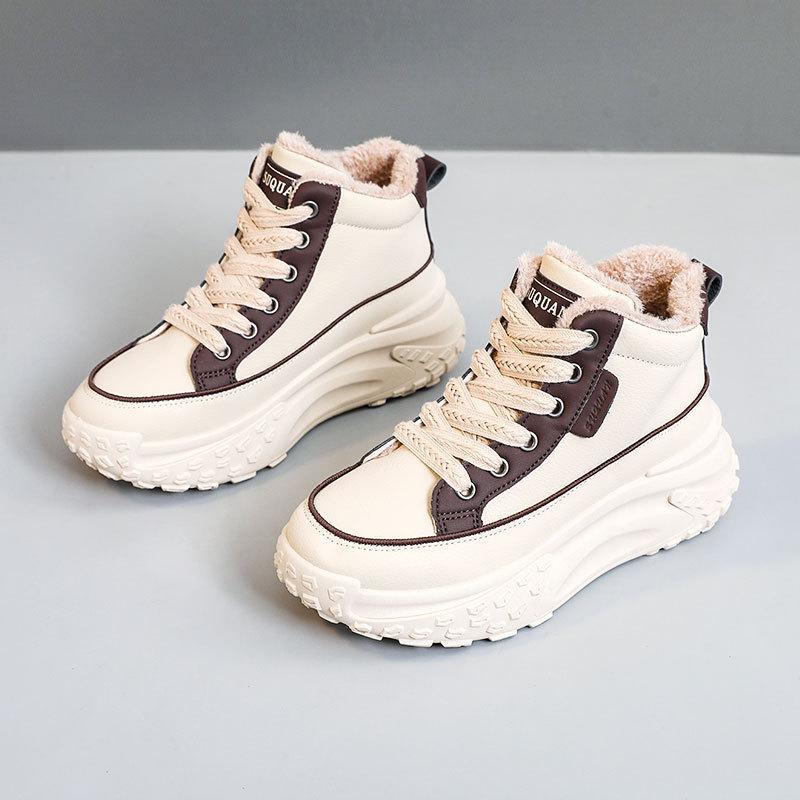 New fleece thickened winter color matching thick-soled waterproof heightening casual college shoes