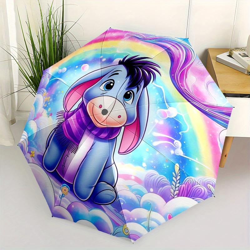 

Eeyore,Rainbow Fully automatic themed umbrella 8 ribs durable iron frame, tri fold compact design, perfect as a gift, travel umbrella, uni