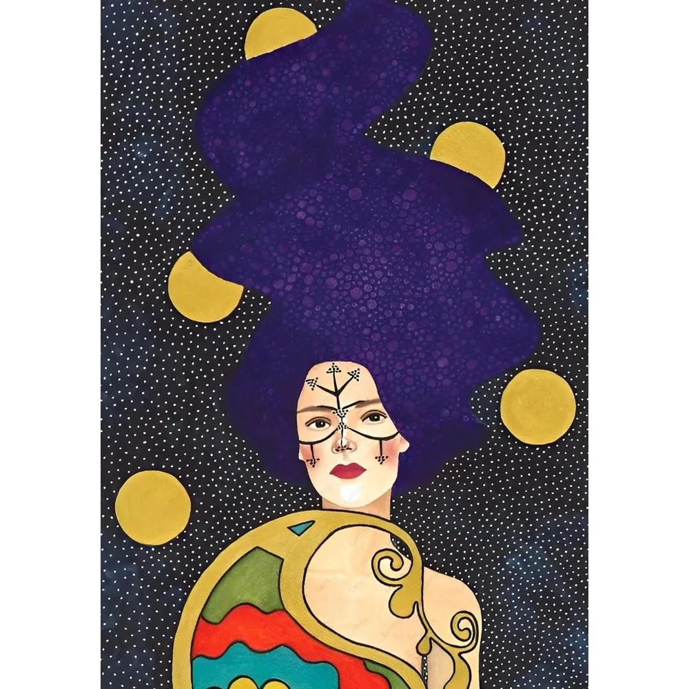 Abstract Lines Geometric Curves Girl Canvas Poster Retro Feminist Wall Art Printing for Modern Living Room Bar & Home Decor