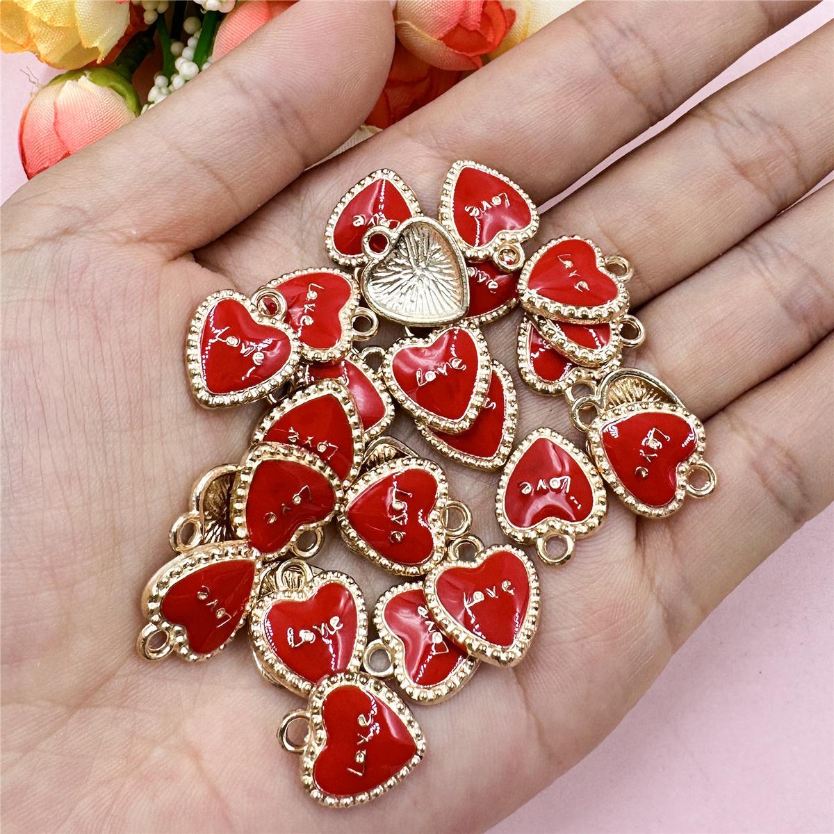 

Большие бусины в форме сердца любви, сплав, капающее масло, материал ручной работы, аксессуары для украшений для браслетов и сережек, 20 шт., 13,2*15,8 мм, модные бусины красный