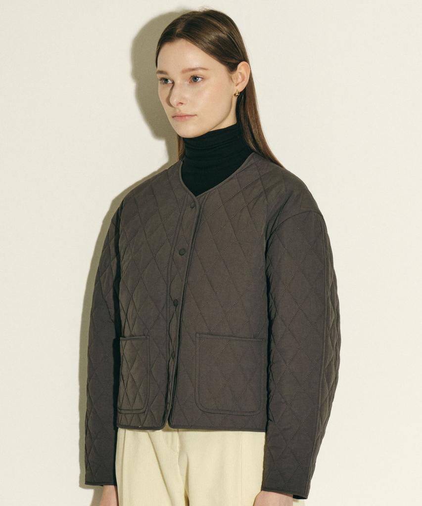Jun By Jun K Round Sleeve Crop Quilted Jacket_Charcoal