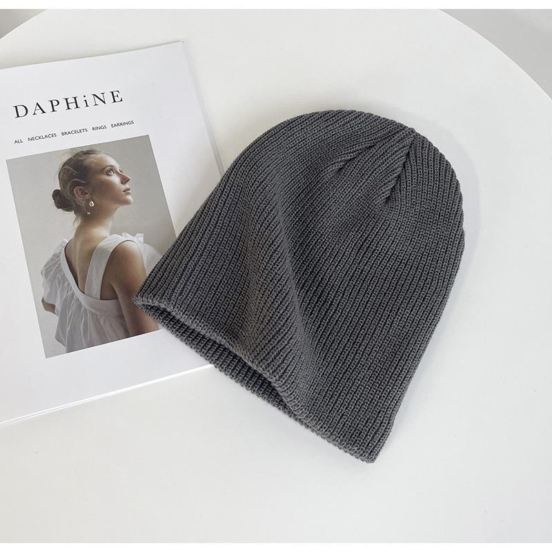 White Knitted Hat Women's Autumn and Winter Tide Fashion Versatile Solid Color Big Head Circumference Wool Pullover Hat Confinement Cold Hat