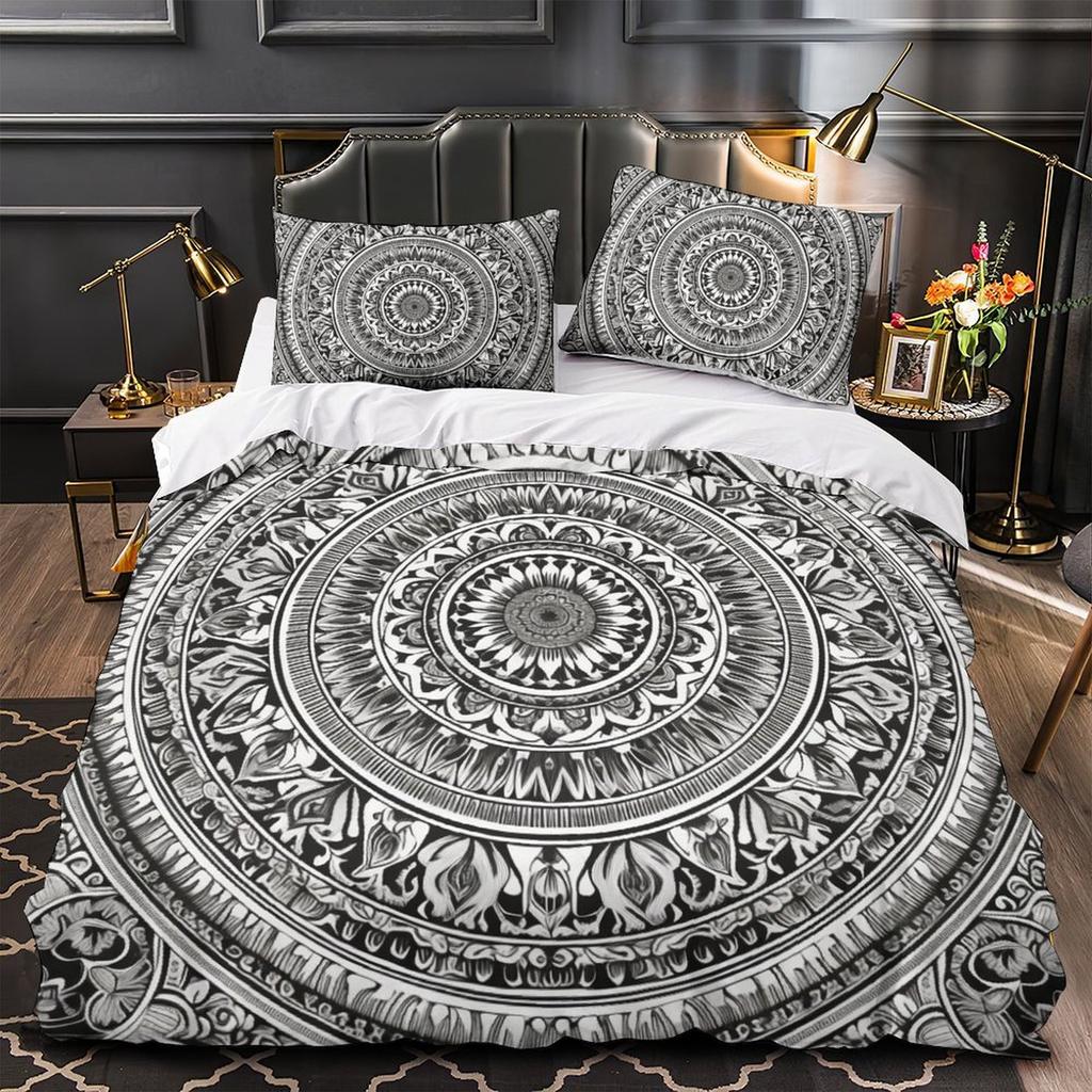 3D Digital Printing Mandala Series Quilt Cover Pillowcase Two Or Three-Piece Set Polyester Abraded