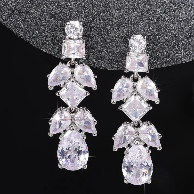 New Crystal Pendant Earrings with Zirconia Gorgeous Girls' Wedding Party Fashion Jewelry Light Luxury Personalized