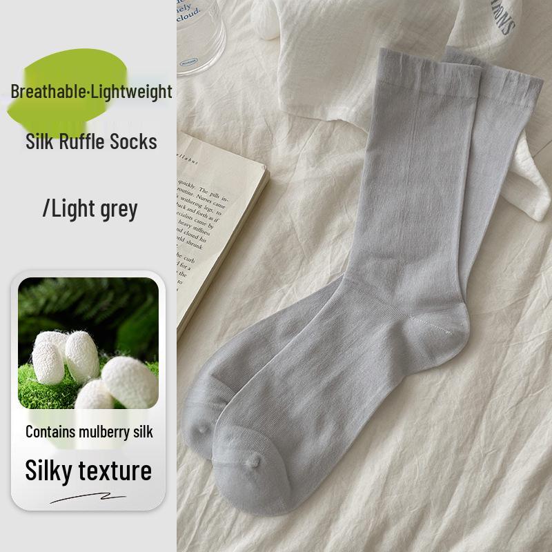 

Women s Creamy Macaron Mulberry Silk Mid-Calf Socks: Breathable, Seamless, Spring/Summer Style One Size