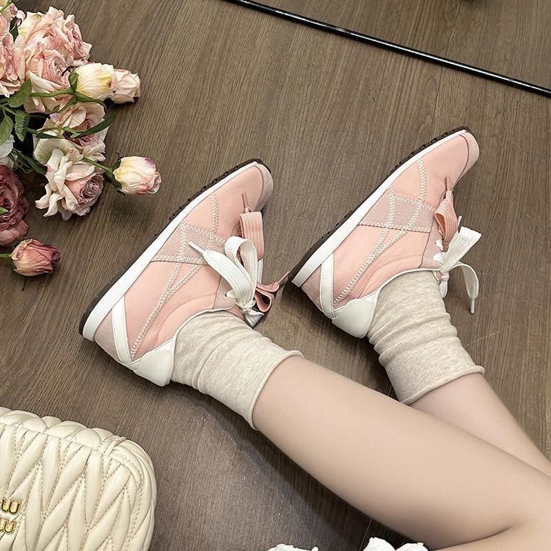 Women's low-top round head flat-soled ballet shoes, pair of shoelaces, breathable soft-soled versatile sports shoes, women's shoes