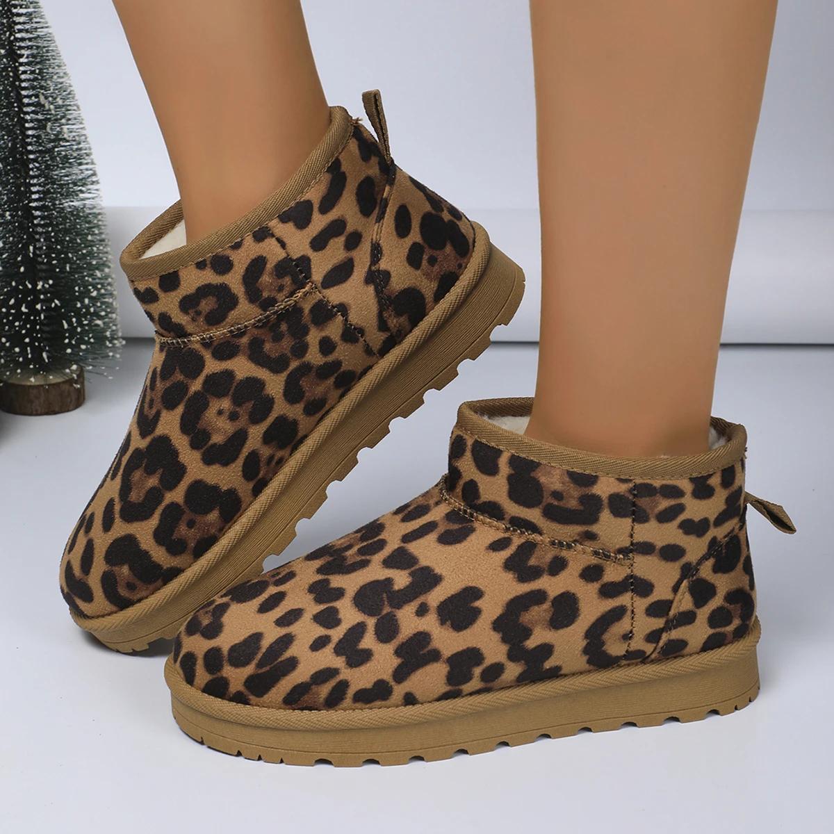

Женские ботинки с леопардовым принтом, зимние удобные теплые зимние ботинки, женские уличные нескользящие износостойкие модные плюшевые туфли для женщин 36 цветной печати леопарда