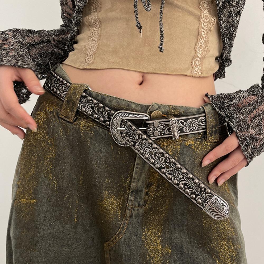 Jeans Decor Cowboy Waistband Vintage Heart PU Hollow Belt Cowgirl Buckle Belt  Dress Decoration