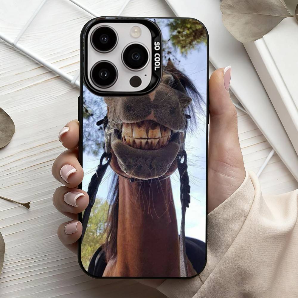 Funny Art Horse Animal   Phone Case For iPhone17,16,15,14,13,12,11 Plus,Pro Max Black Candy silver phone case