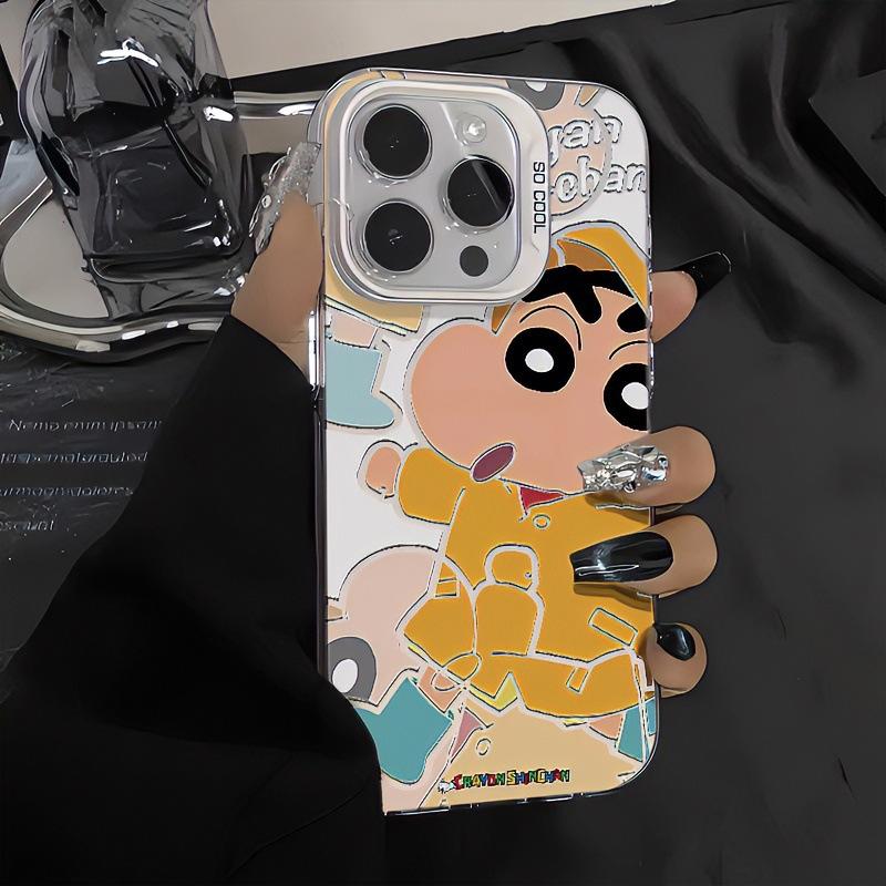 Yellow Shin-chan iPhone 16/14/Pro Max Cartoon Case, Drop-Proof, Personalized, Matte Finish