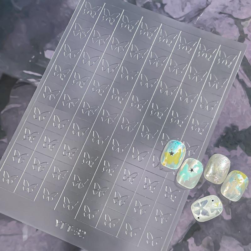 Simple Hollow French Nail Decals Transparent Spray-Painted Heart Butterfly Nail Art Stickers Fashion Manicure Decor