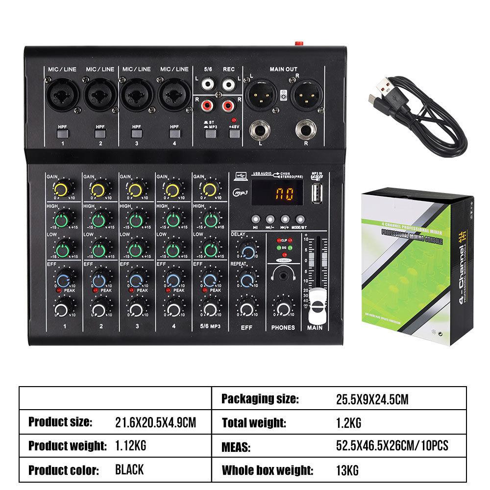 Kompakter 4/6-Kanal Bluetooth Soundkartenmischer für professionelle Bühne und Live-Übertragungen