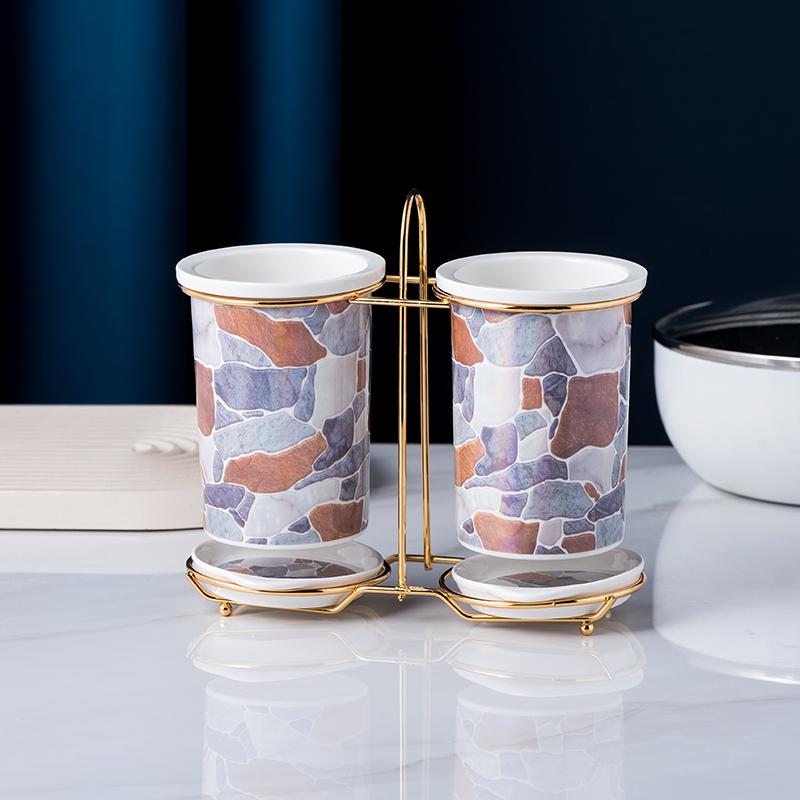Rock Pattern Ceramic Chopstick Holder Home Tableware Storage Box Shelf Chopsticks Basket Drain Rack Storage Bottle Organizer