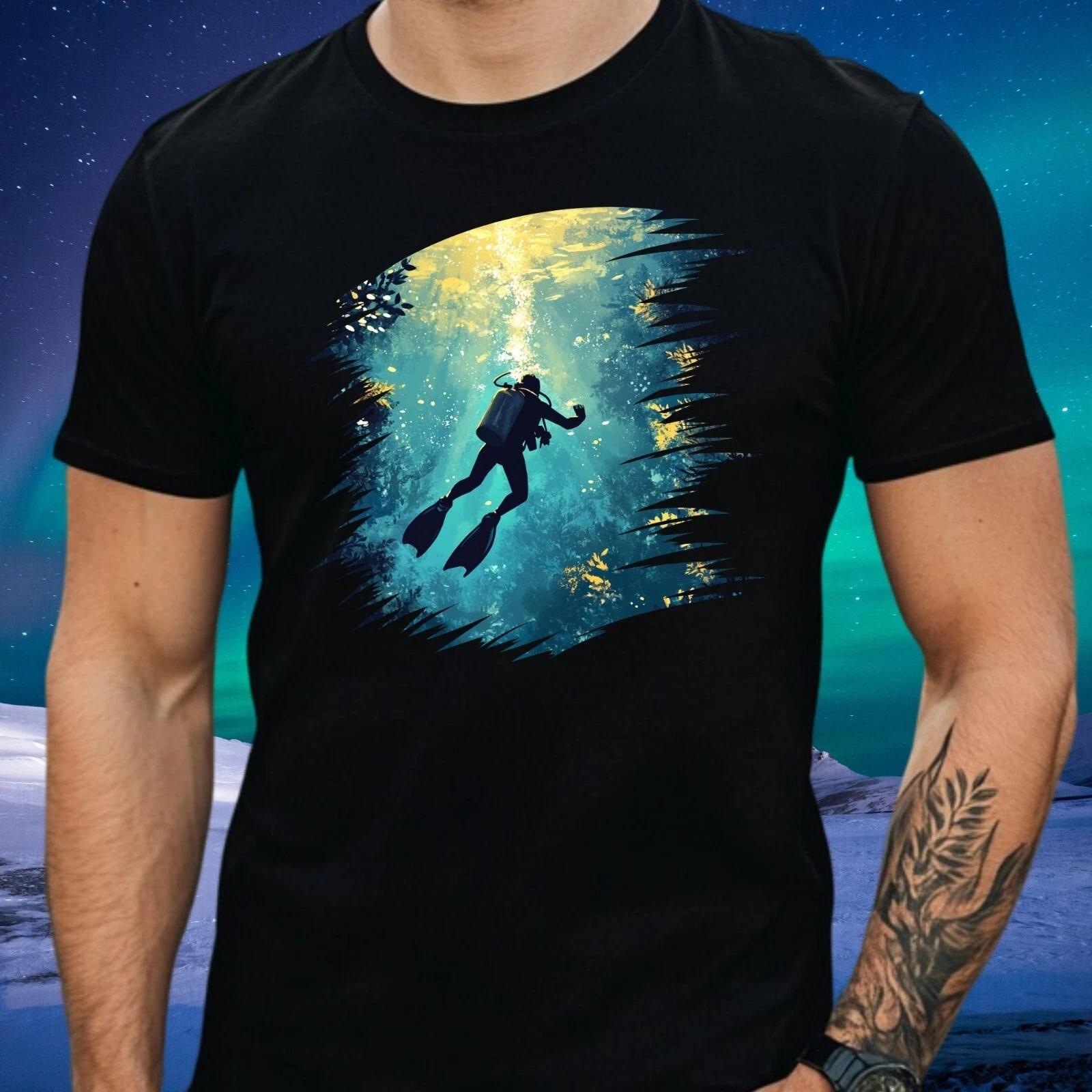Mens Diving Underwater Motif Cotton T-Shirt Size 2XL