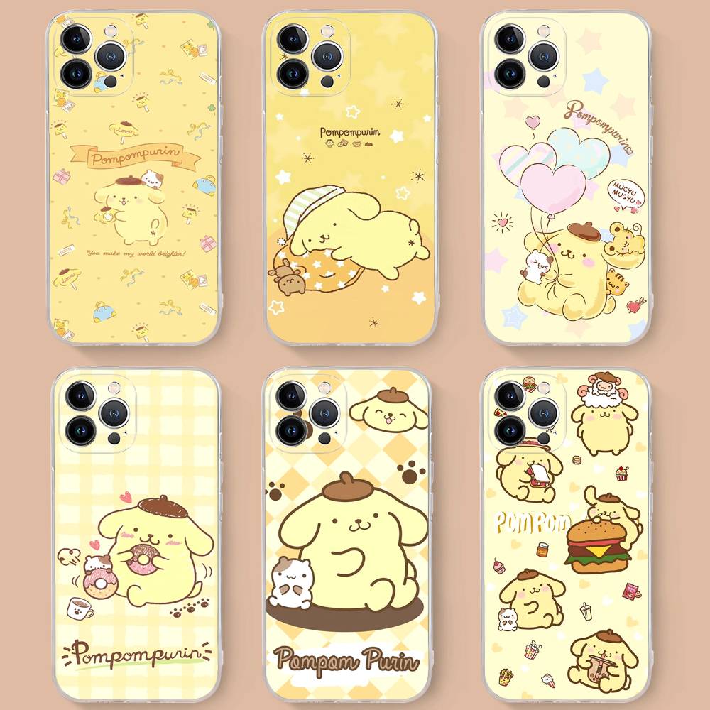Cartoon P-Pompompurins Schattige Transparante Telefoonhoesje Voor IPhone 16 15 14 13 12 11 Pro Max Plus Zacht Hoesje