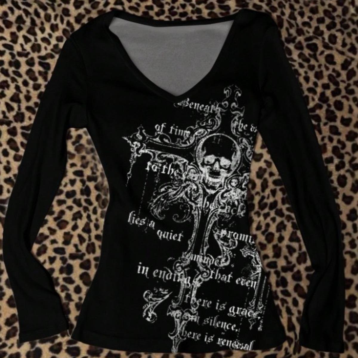 

TrendHub Y2k Футболки с графикой в стиле Fairy Grunge для женщин E-Girls Goth Ребристые топы с длинным рукавом Винтажная одежда в стиле Emo 2000-х Ретро Уличная одежда S