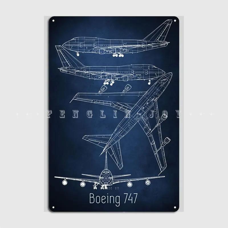 Boeing 747 Marineblau Blaupause Antonov An-225 Buran AN 225 Mriya Flugzeug Metall Design Pub Plaketten Höhle Blechschild Poster