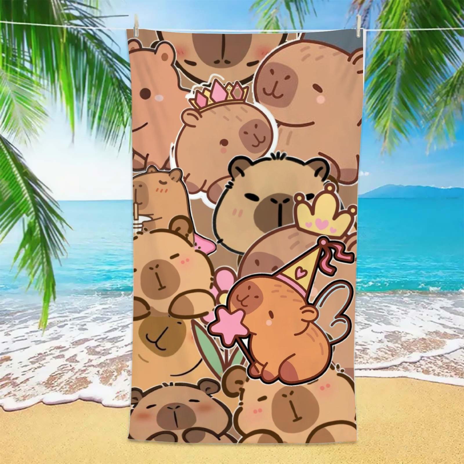 

1PC Capybara Beach Towel 3D Printed Microfiber Soft Water Absorbing Breathable Bath Towels Gift For Kids Cartoon Beach Towels W30*H60(CM)