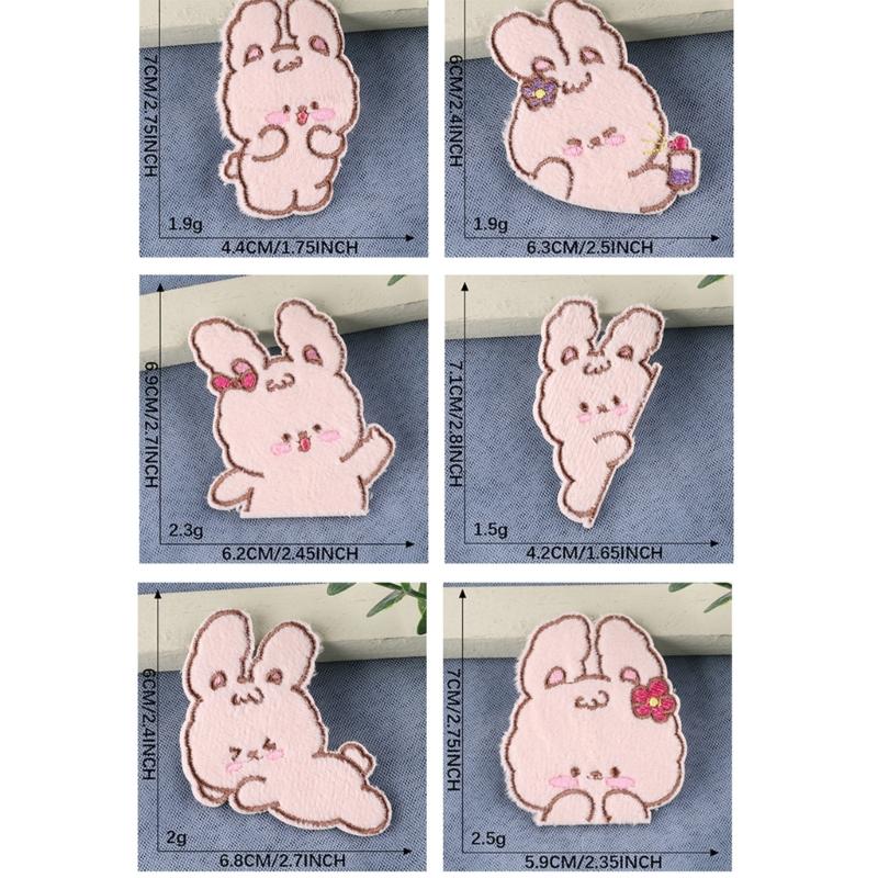 6 Pcs Cartoon Rabbits Iron On Patches Applique Patches Animal Repair Patches Embroidery Patches for Clothes Decoration