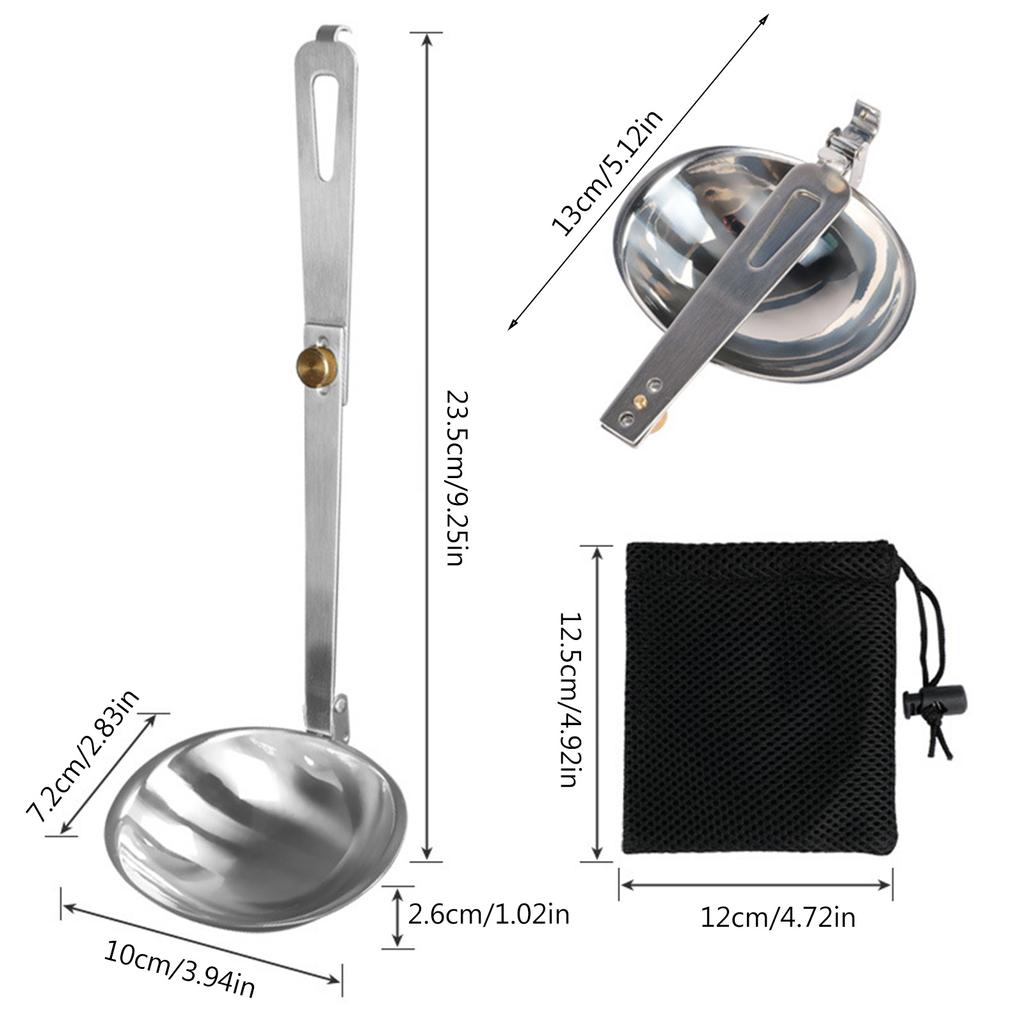 Serving Ladle Spoon, Large Stainless Steel Camp Ladle Soup Spoon Soup Ladle with Foldable Handle for Sauce Soup Cooking