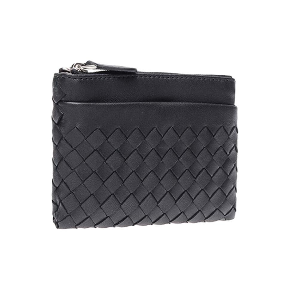Bottega Veneta Woven Design Lambskin Wallet Men Wallets Black 275327-V001D-1000