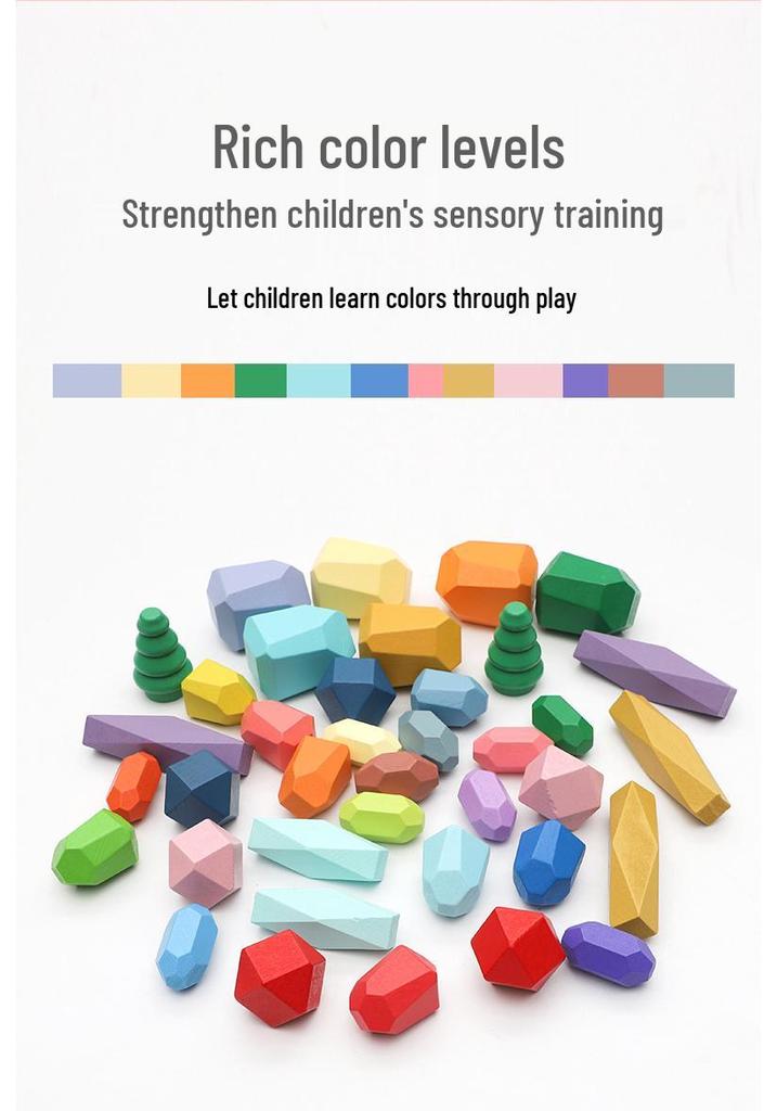 Kids' Nordic-Style Colorful Wooden Stacking Stones: Educational and Interactive Parent-Child Indoor Toy