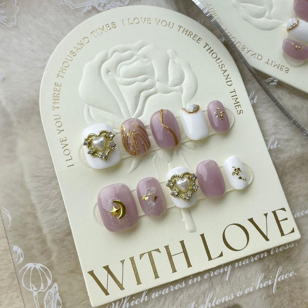 

100% натуральный искусственный ноготь ручной работы с клеем для женщин, маникюр в стиле Сейлор Мун, милая короткая искусственная стопа XS