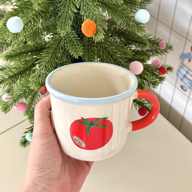 Ancient Style Ceramic Mug Apple Couple Coffee Cup Breakfast Milk Cup Souvenir Tomato Ceramic Mug Mug