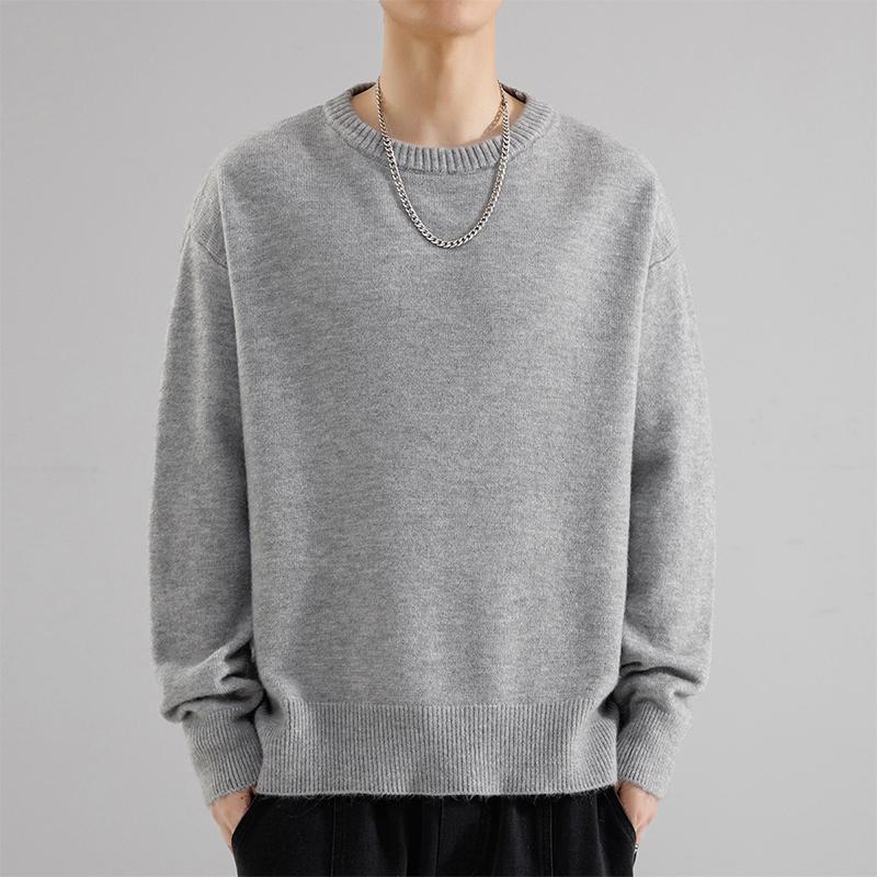 Maglione da Uomo a Girocollo Manica Lunga tinta unita Casual per Coppia Top Basic a Maglia
