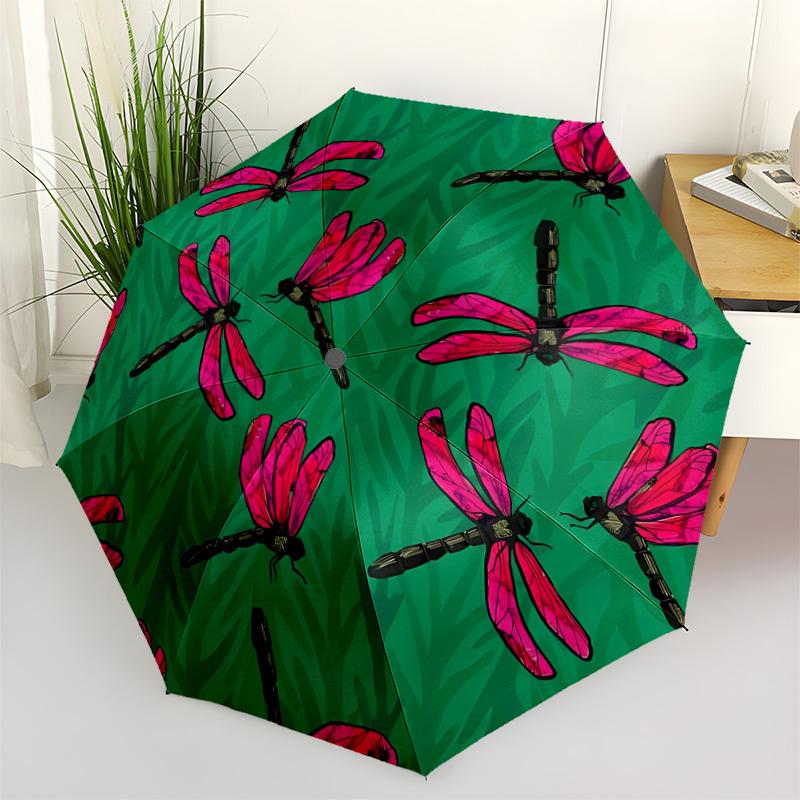 

1pc Dragonfly Pattern Automatic Opening/Closing Folding Umbrella with 8 Ribs, Plastic Handle, Windproof Portable Sunshade Umbrella yy251222209