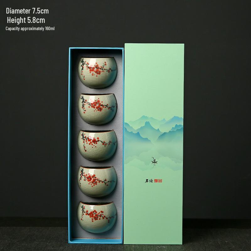 

Расписанный вручную подглазурный чайный набор: Дегустационные чашки для чая Кунг-фу, Подарок на Праздник середины осени для старших и руководителей