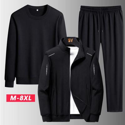 Herren Sportbekleidung Übergröße M-8XL - Dreiteiliger Frühjahrs- und Herbst-Freizeitanzug mit Strickjacke