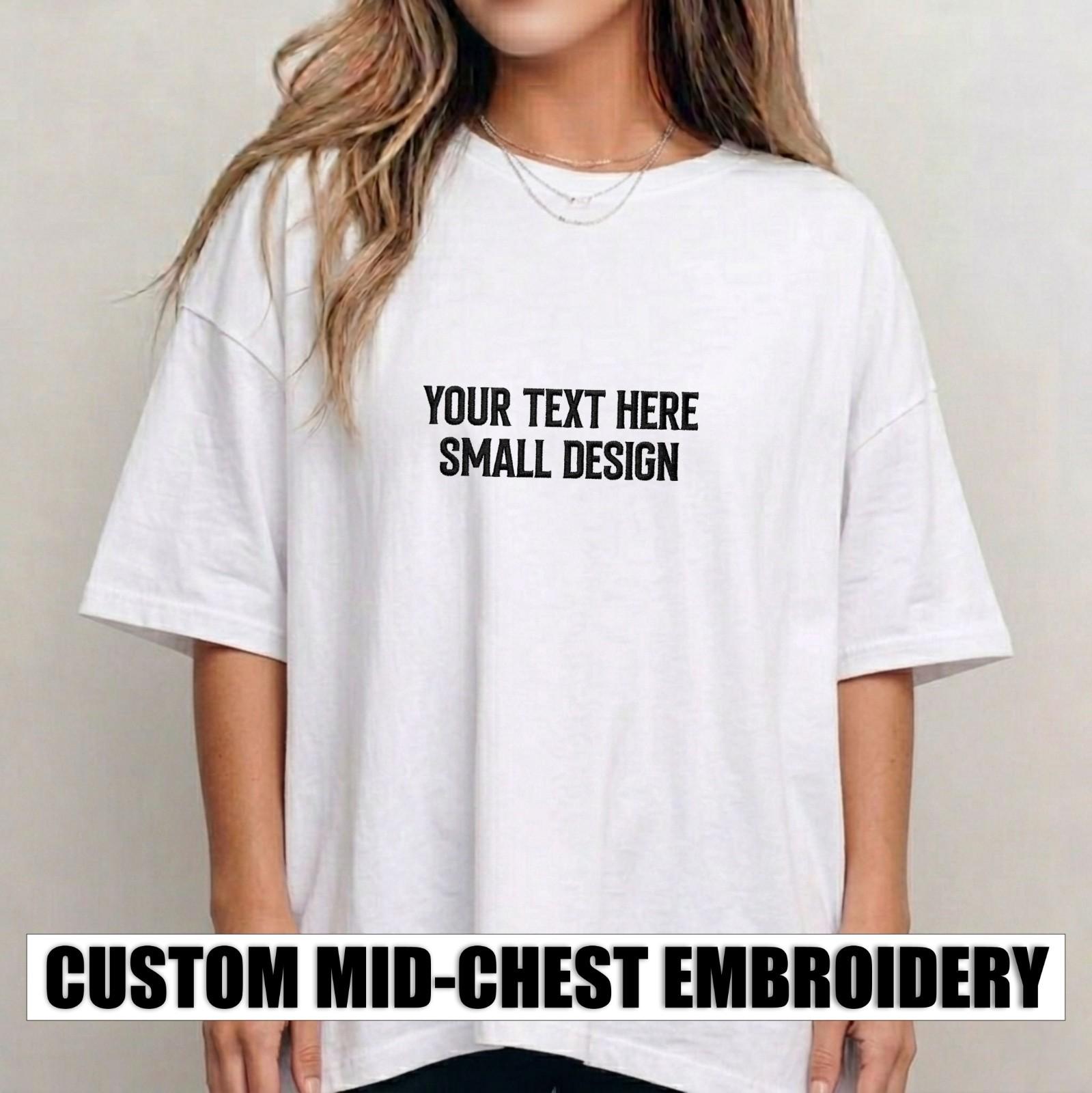 Personalised Embroidered Small Chest T-Shirt Custom Text Minimal Design Gift Top L