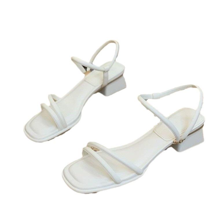 French Thick Heel Strap Sandals Women's Summer New Fashionable Versatile Gentle One-word Strap with Skirt Sandals