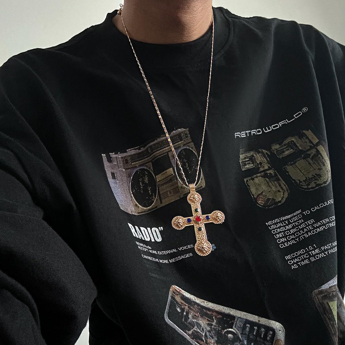 

Ingemark 3 Styles Creative Big Imitation Pearl Beads Chain Necklace for Men Hip Hop Jesus Cross Pendant Choker Male Jewelry Gift