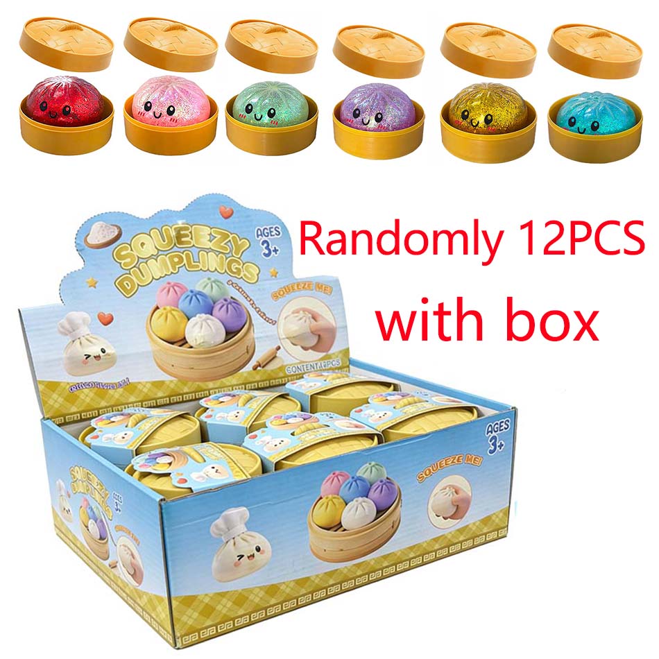 Colorful Dumpling Squishes Stress Balls Fidget Sensory Toys Simulation Food Squishies Bun with Steamer Squeeze Dough Ball Gifts