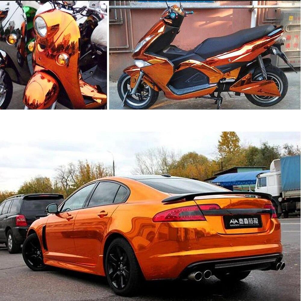Metallic Plating Chrome Orange Mirror Gloss Car Motorcycle Decals Sheets Vinyl Wrap Glossy Sticker for Laptop Air Release Film