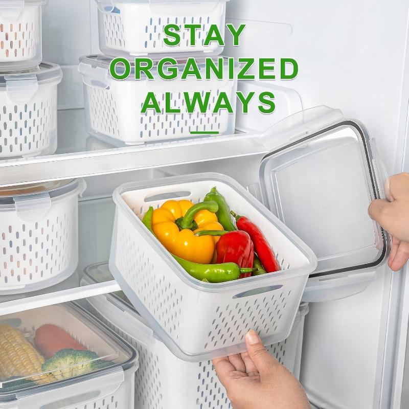 Refrigerator Food Storage Container with Filter Lid Keep Fruits Vegetables Berries and Meat Fresh for Longer Plastic  Container