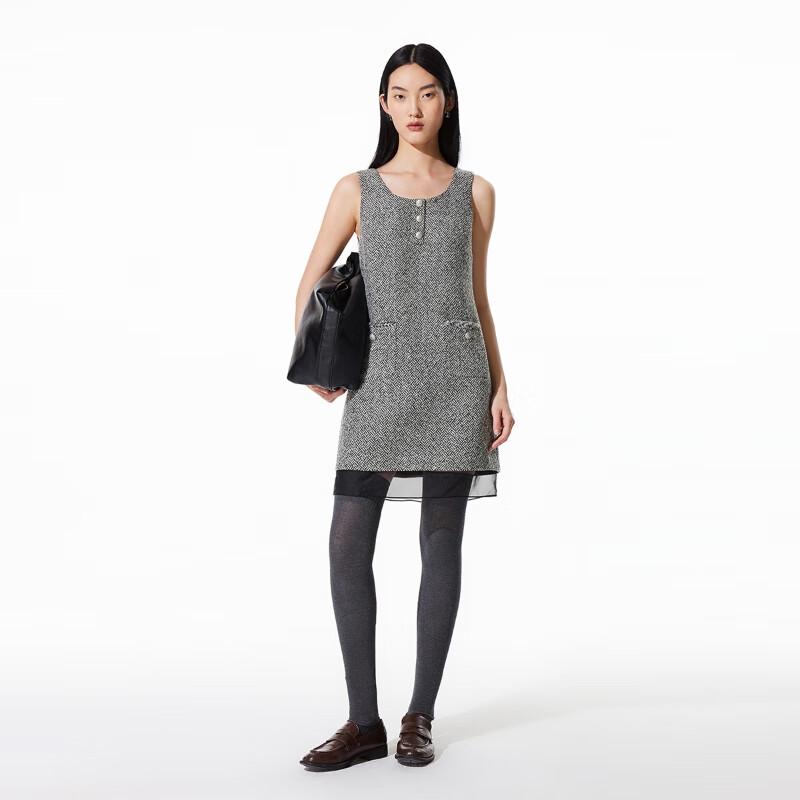 Veromoda Women's 2025 Spring Herringbone Mesh Trim Dress