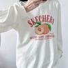 Skechers Aesthetic Series Peach Fruit Print Logo Solid Color Loose Comfortable Versatile Casual Crew Neck Sweatshirt Unisex sweatshirt L325U123-0074