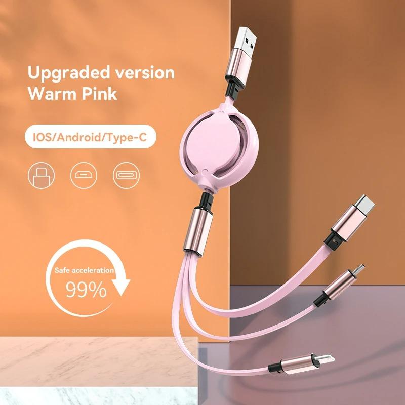 2025 New 3 in1 Data Cable Fast USB Cable For Huawei Honor Retractable Portable Micro USB Type C Charger Cable For IOS Samsung