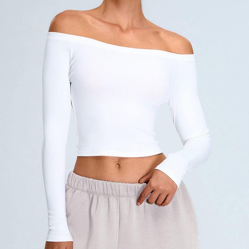 

Fashion Thread High Elastic Yoga Clothes Women s off-Shoulder Fancy Sports Tops T-shirt Training Long Sleeve Workout Clothes Classy White XL