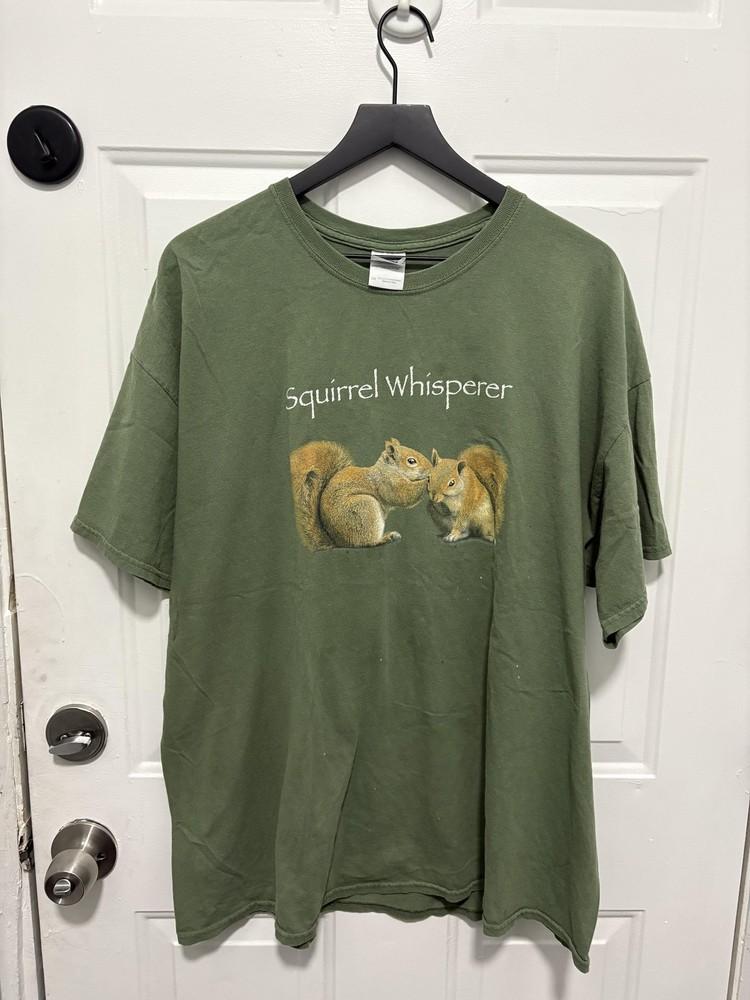 Squirrel Whisperer Shirt Mens 2XL Green Gildan Animal Graphic Humor Tee Unisex T-Shirt S