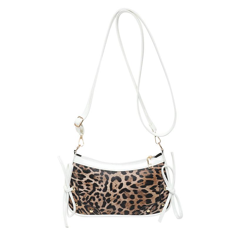 Splicing leopard print 2025 new retro Korean version bow fashion PU trend personality foreign feeling shoulder messenger bag