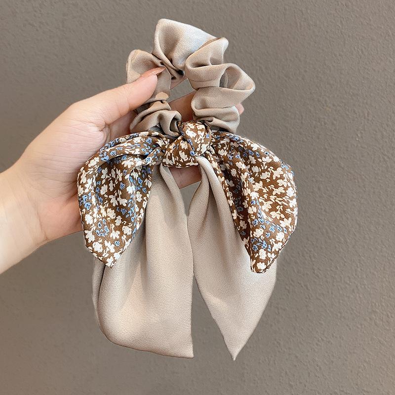 Korean Floral Bowknot Hair Ties for Women Girls Sweet Elastics Long Ribbon Ponytail Scarf Hair Tie Hair Accessories